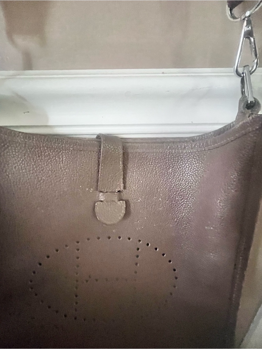 Taupe Perforated Leather Shoulder Bag - Hermes styled - Picture 4 of 12